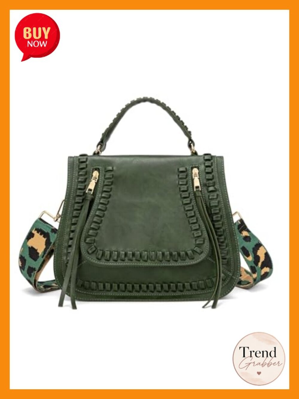 Faux Leather Satchel Crossbody Handbag Multi Pocket Braided Guitar Strap